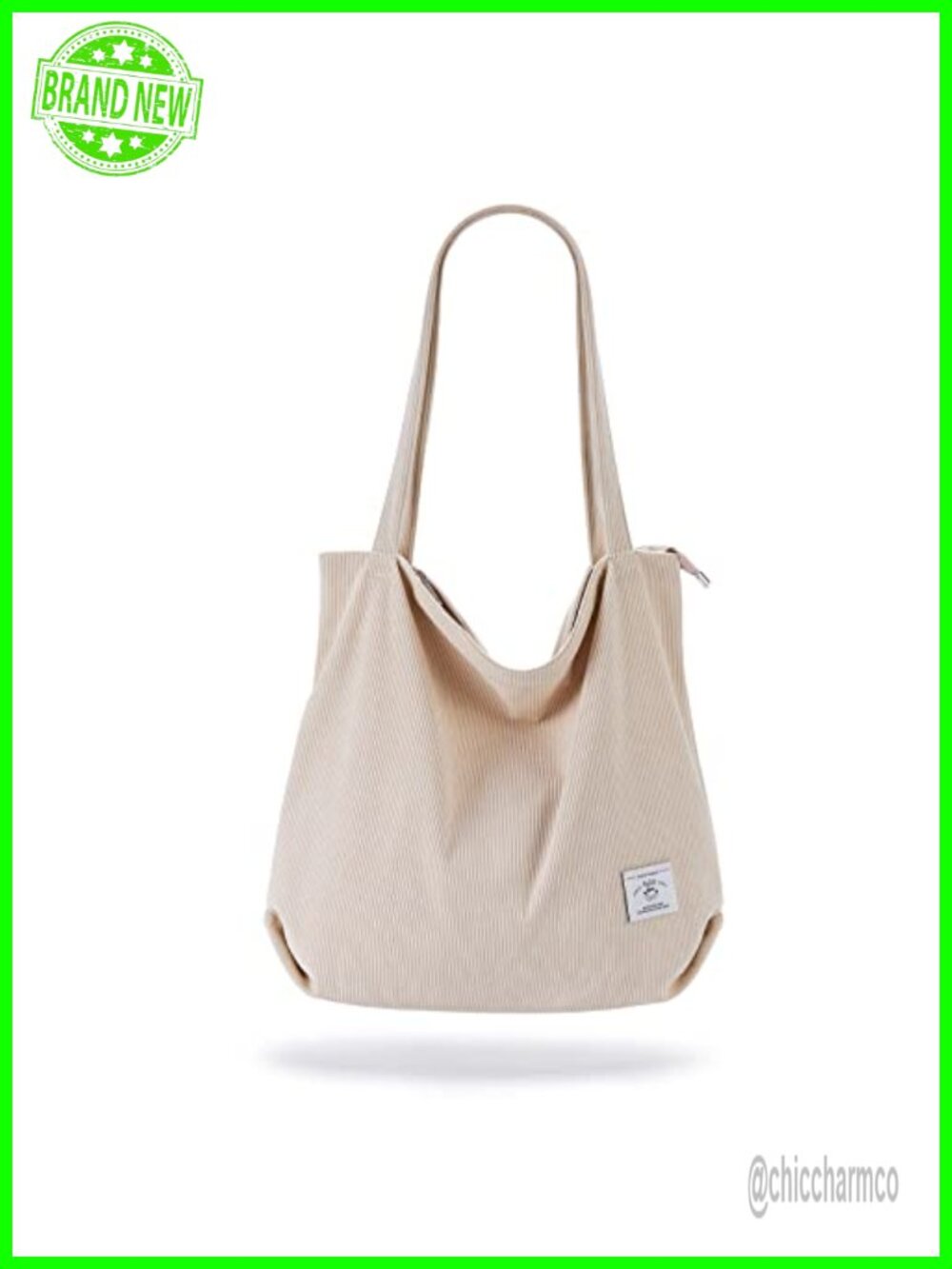 KALIDI Corduroy Tote Bag Zip Casual Handbag Shoulder Bag Big Capacity Pocket